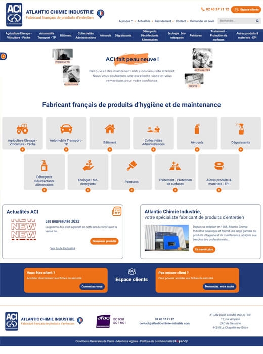 Nouvelle version du site web d'Atlantic Chimie Industrie par Kagency Nantes