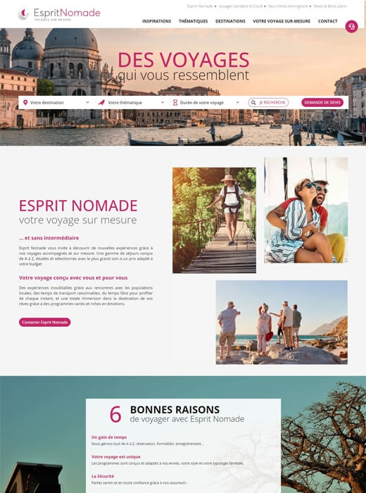 Refonte du site web d'Esprit Nomade Voyages par Kagency Nantes
