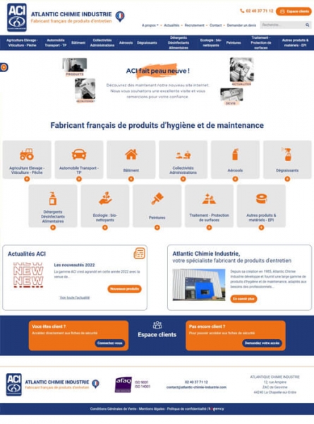 Nouvelle version du site web d'Atlantic Chimie Industrie par Kagency Nantes